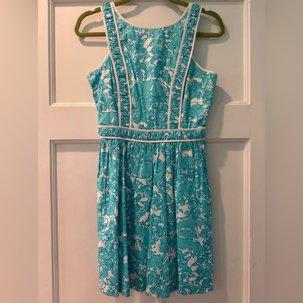 Lilly Pulitzer Becky Fit and Flare Dress in Shorely Blue She’s a Fox print